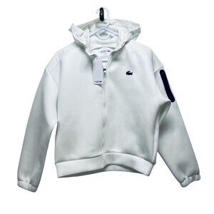 Lacoste boys Sport White Loose Fit Full-Zip Hoodie Hood Croc Logo Size 44   12